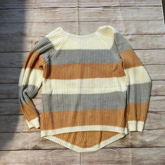 3 for $25/ Cream Peach Gray Striped Baggy Sweater - Picture 1 of 2